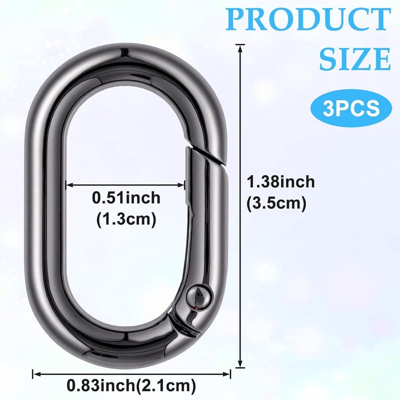 STSTR 3pcs Oval Spring Ring Clips, Metal Keyring Purse Clip, Heavy Duty Opening O Ring Carabiner for Keychains,Backpacks, Keys - Image 2